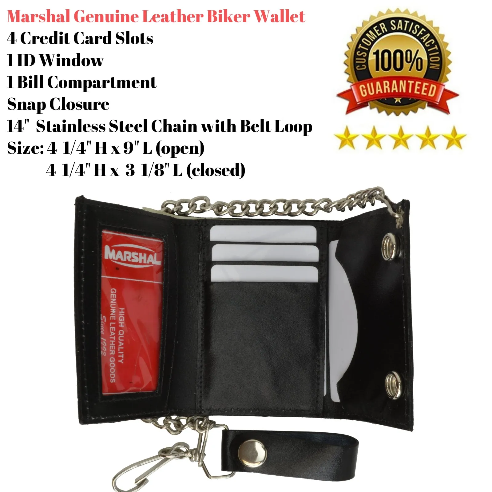 Men's Genuine Leather Marijuana Leaf Trifold Wallet/Chain Biker Trucker Motorcycle