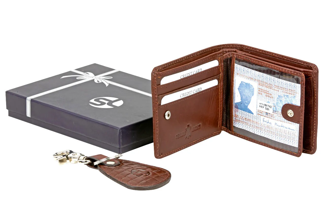 MENS LEATHER WALLET WITH KEY RING COMBO 991742 (BROWN)