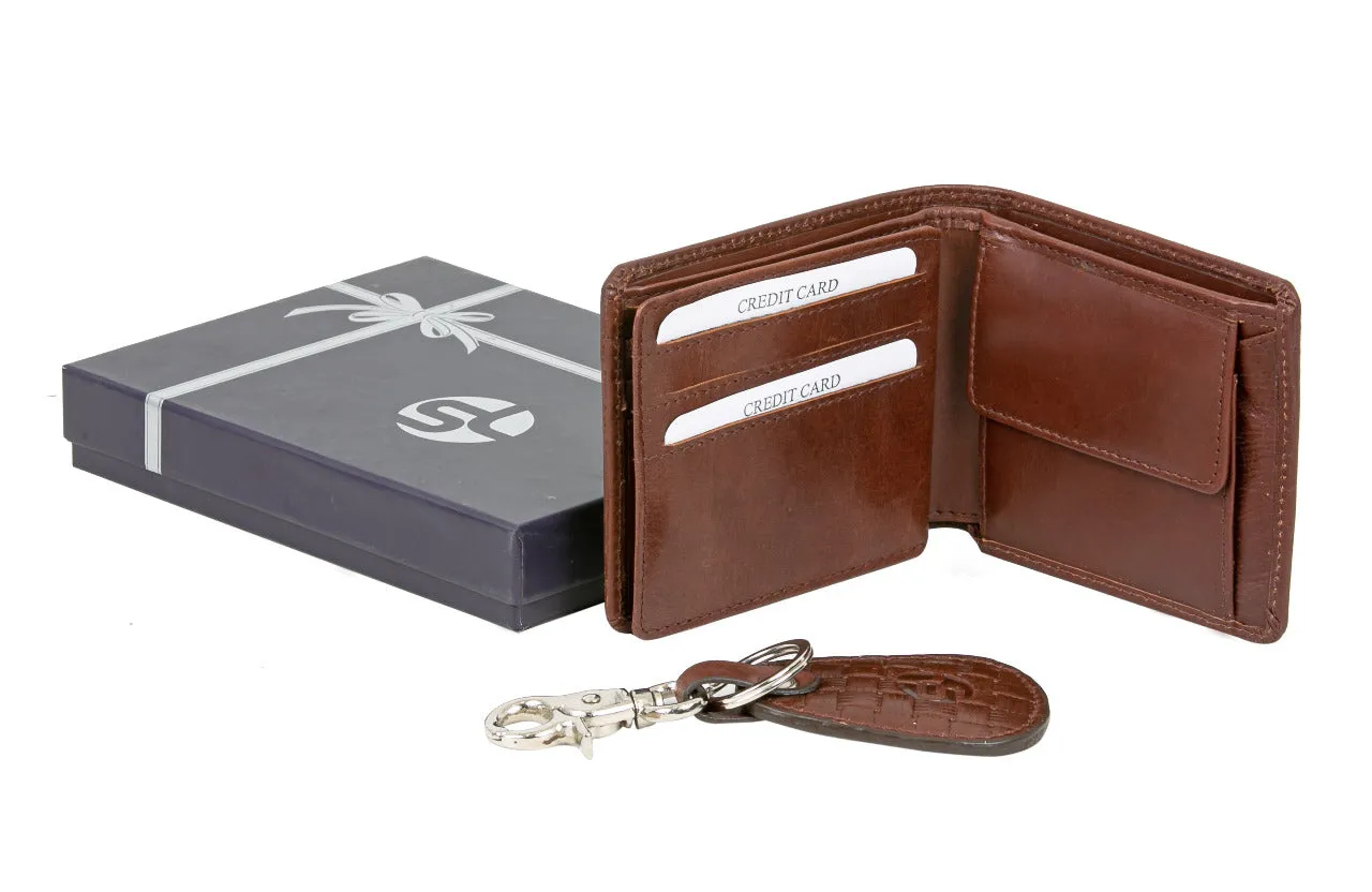 MENS LEATHER WALLET WITH KEY RING COMBO 991742 (BROWN)