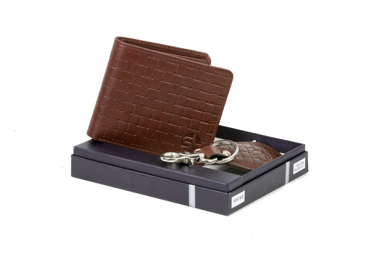 MENS LEATHER WALLET WITH KEY RING COMBO 991742 (BROWN)