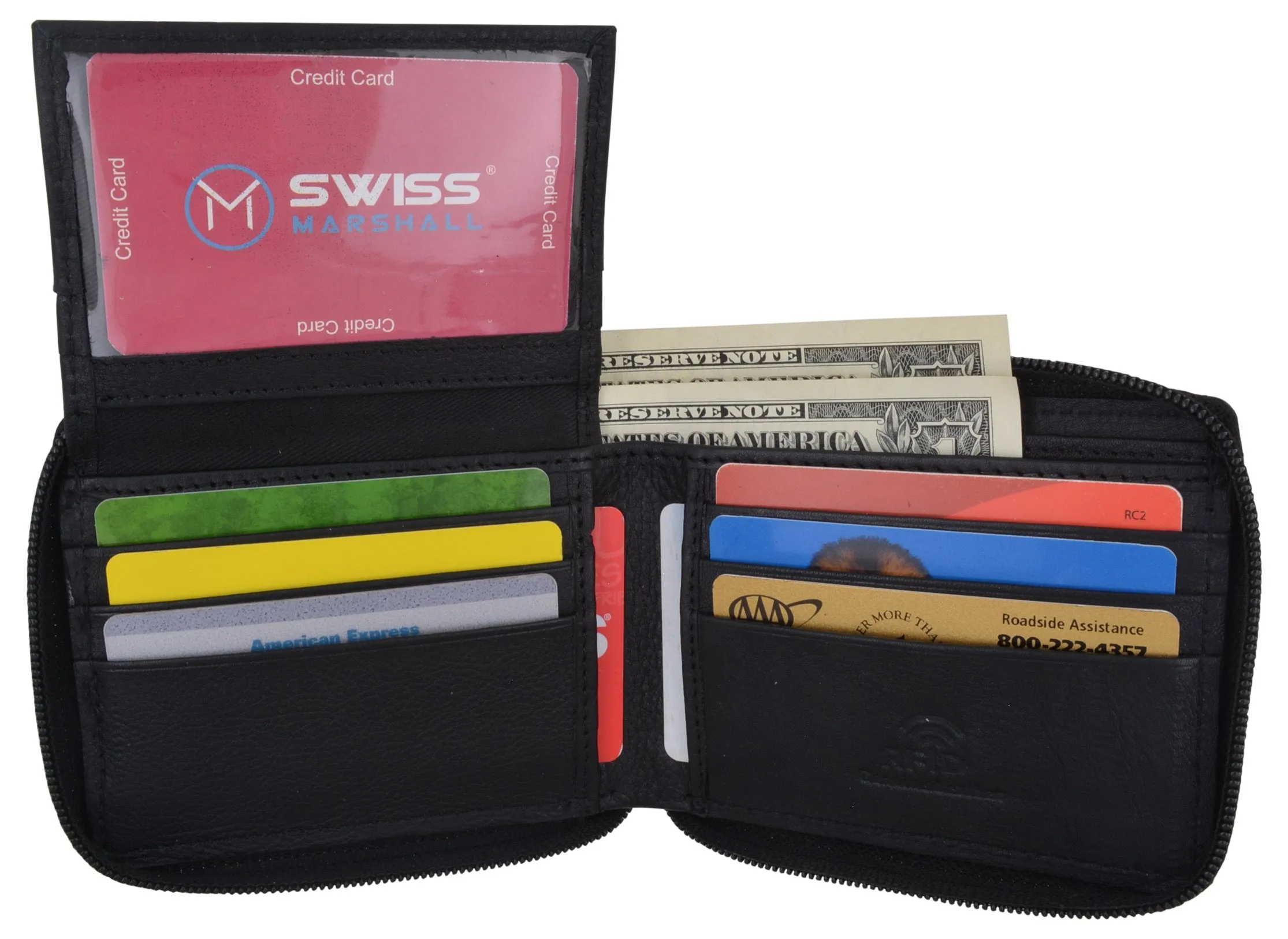 Men's Zipper RFID Blocking Premium Leather Zip-Around Credit Card ID Bifold Black Wallet Box RFID521256