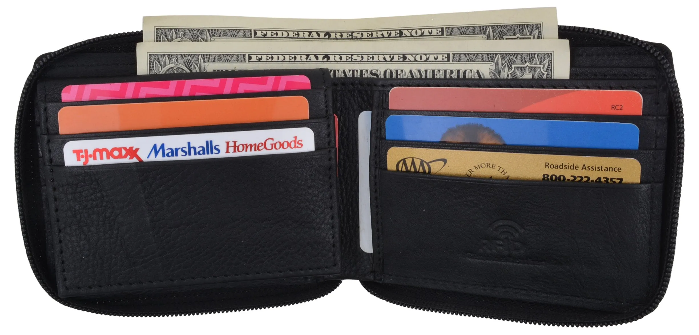 Men's Zipper RFID Blocking Premium Leather Zip-Around Credit Card ID Bifold Black Wallet Box RFID521256