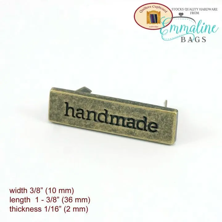 Metal Bag Label: "handmade" in Antique Brass