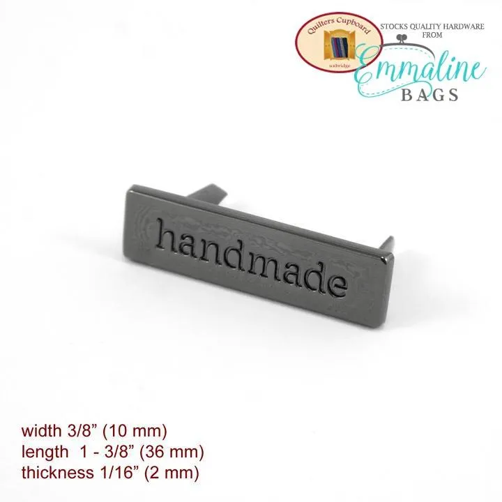 Metal Bag Label: "handmade" in Gunmetal