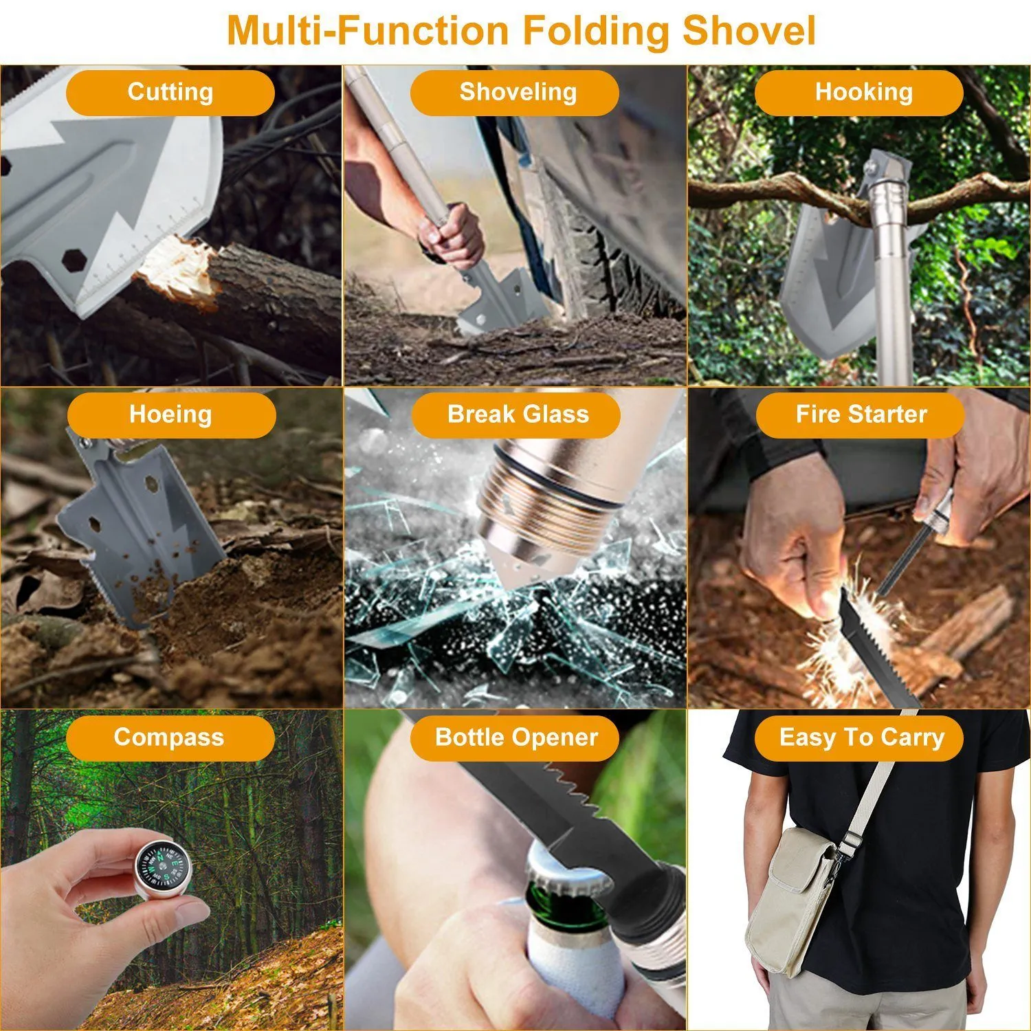 Military Folding Shovel Multifunctional Survival Emergency Spade Tactical Multitool