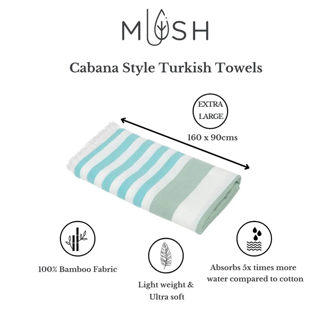 Mush 100% Bamboo Extra Large Cabana Style Turkish Towel - (90 X 160 Cms) - Ideal for Beach, Bath, Pool, Gym, Dress Towel Etc (Peach Aqua & Light Green Grey XL-2)