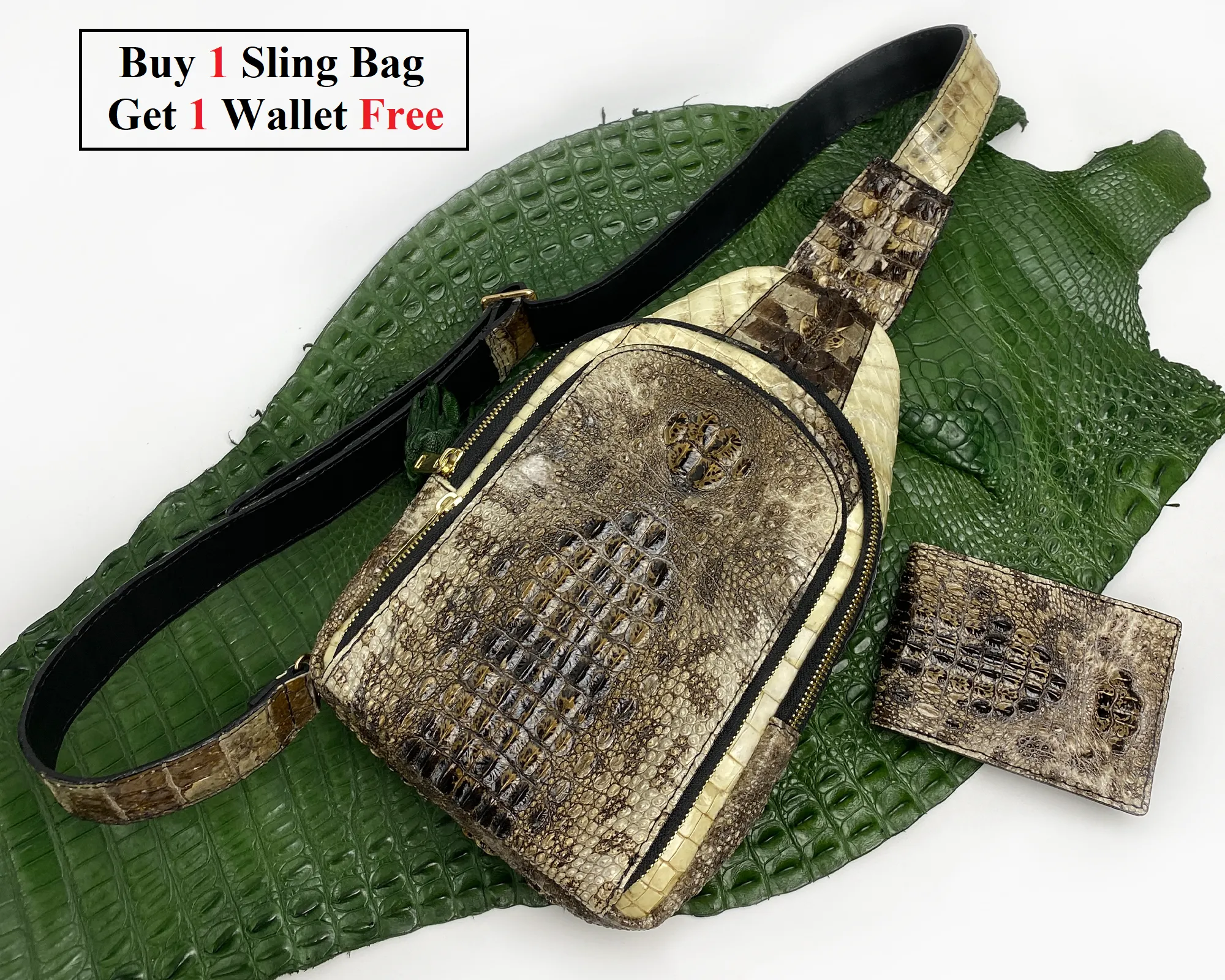 Natural Alligator Crossbody Sling Bag (BUY 1 GET 1 WALLET) | BACKPACK55