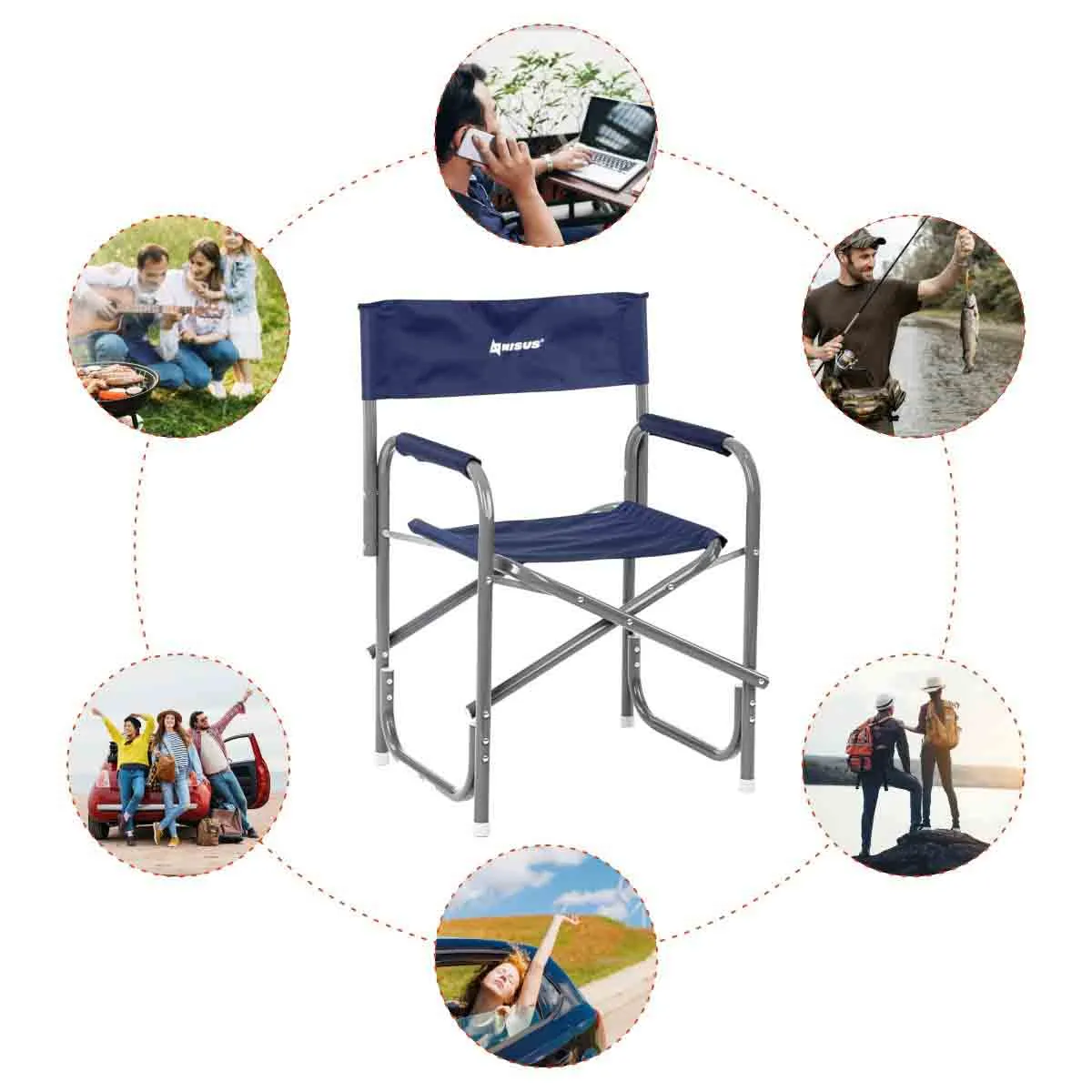 Nisus Blue Folding Aluminum Director's Chair for Camping