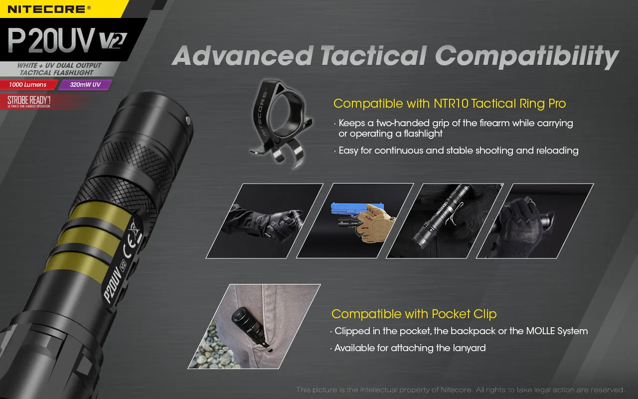 NITECORE 1000 LUMENS WHITE   UV DUAL OUTPUT TACTICAL FLASHLIGHT (P20UV V2)