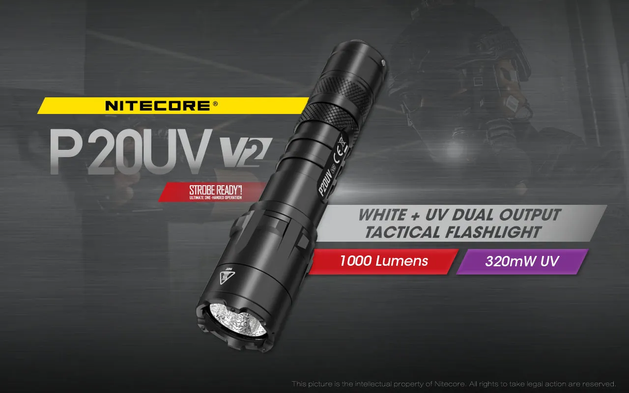 NITECORE 1000 LUMENS WHITE   UV DUAL OUTPUT TACTICAL FLASHLIGHT (P20UV V2)