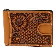 Nocona Men's Tan Sunflower Bifold Leather Money Clip Wallet