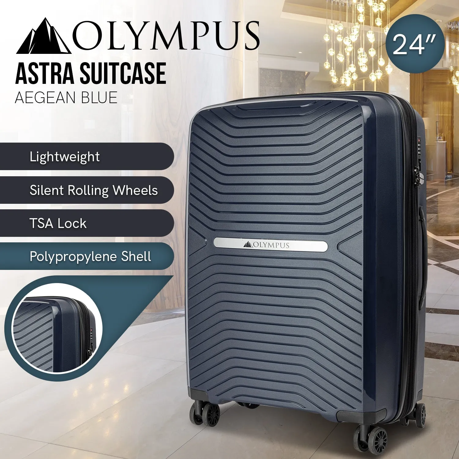 Olympus Astra 24in Lightweight Hard Shell Suitcase - Aegean Blue