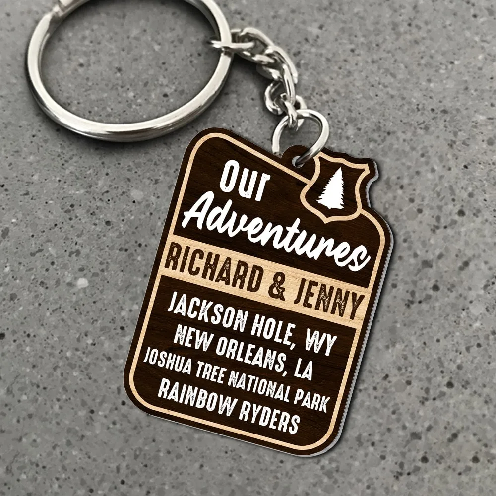 Our Adventures, Custom Camping Couple Photo Wooden Keychain, Gift For Couple, Valentine's Gifts