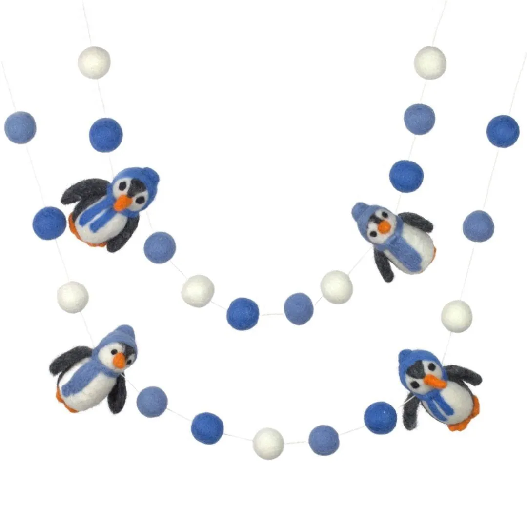 Penguin Winter Felt Garland- Blues