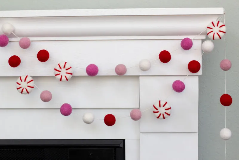 Peppermint Felt Christmas Garland- Red & Pink