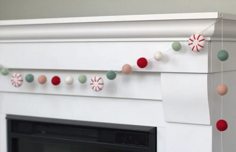 Peppermint Felt Christmas Garland- Red, Pink, Teal