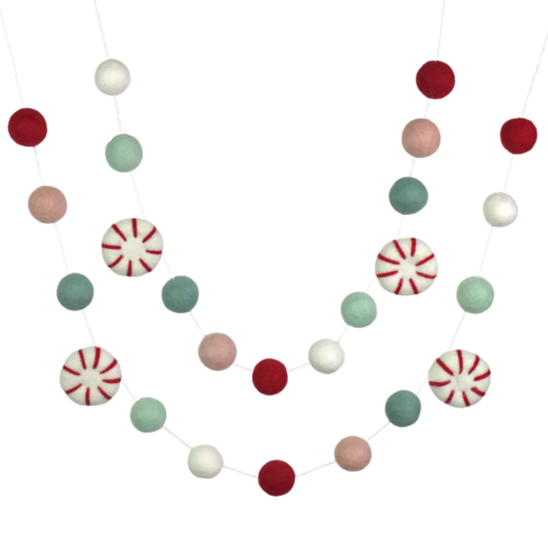 Peppermint Felt Christmas Garland- Red, Pink, Teal