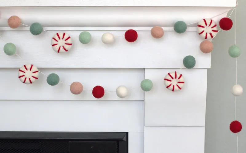 Peppermint Felt Christmas Garland- Red, Pink, Teal