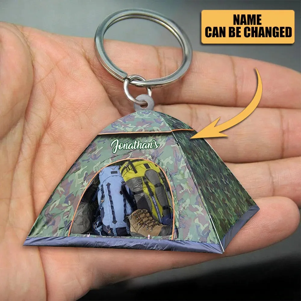 Personalized Camping Tent Keychain, Custom Name Flat Acrylic Keychain for Camper