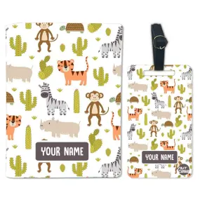 Personalized Children Passport Cover Luggage Tag Set - Animals and Cactus