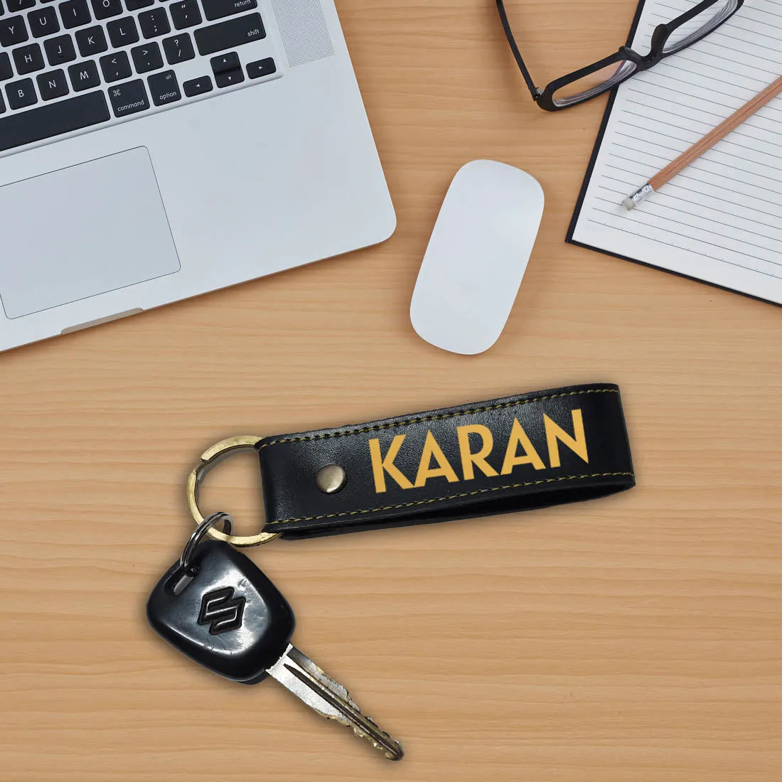 Personalized Keychain PU Leather for Car Bike Home Keys - Add Name