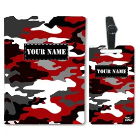 Personalized Passport Cover Baggage Tag Set -Black Red Camouflage