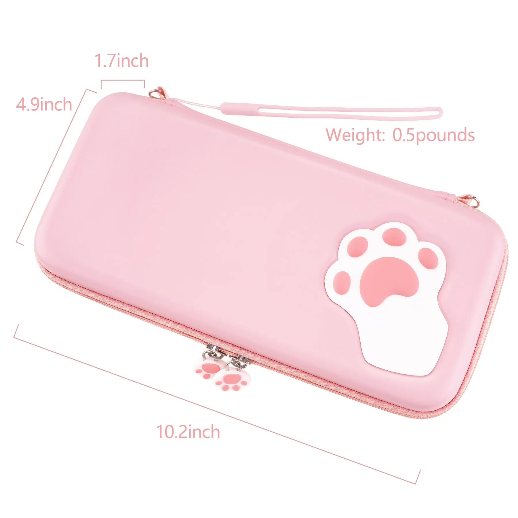 PlayVital Pink Cute Switch Carrying Case, Cat Paw Switch Hard Portable Pouch, Soft Velvet Lining Switch Storage Bag, Travel Case for Nintendo Switch OLED w/Thumb Grips Game Cards Slots & Inner Pocket - NTW001