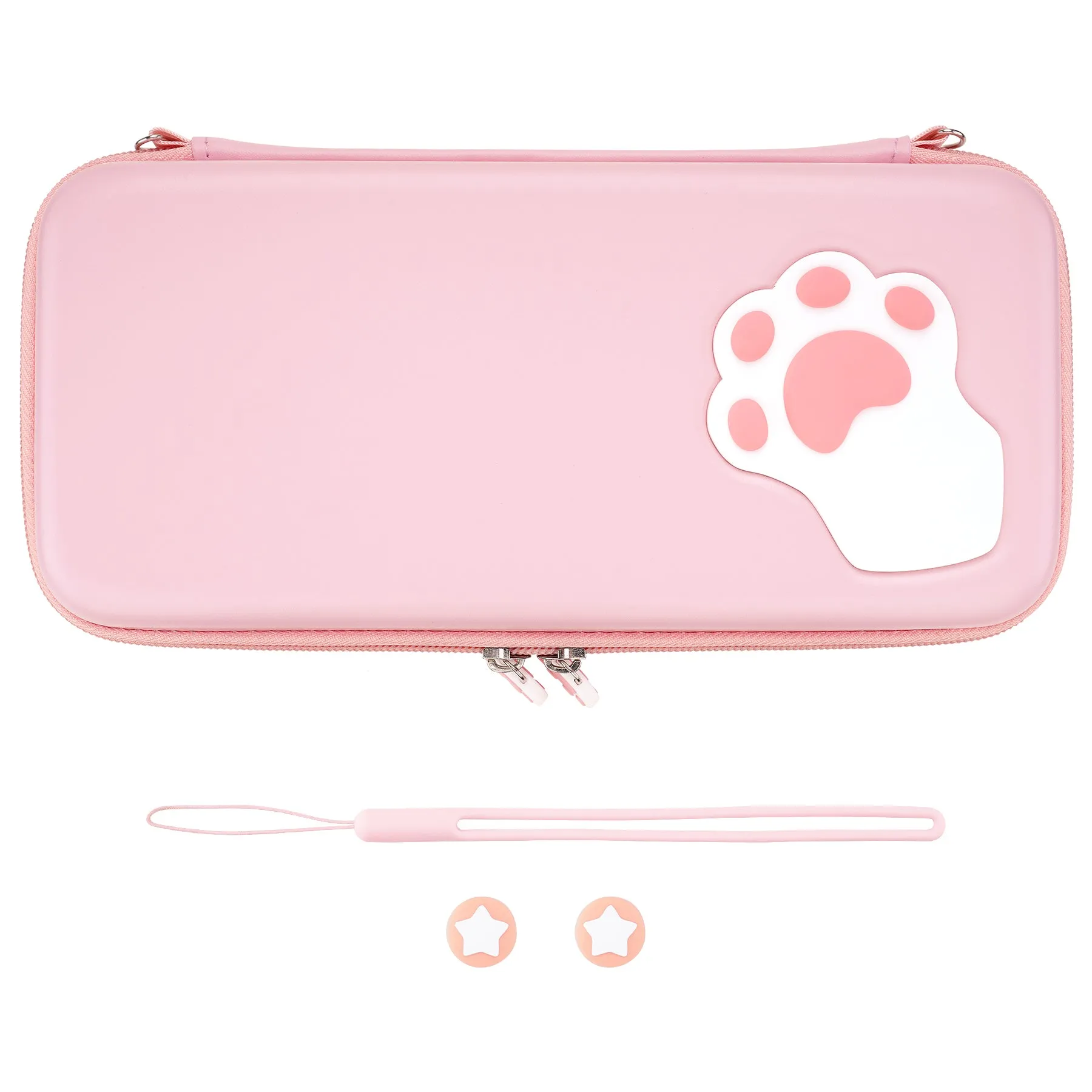 PlayVital Pink Cute Switch Carrying Case, Cat Paw Switch Hard Portable Pouch, Soft Velvet Lining Switch Storage Bag, Travel Case for Nintendo Switch OLED w/Thumb Grips Game Cards Slots & Inner Pocket - NTW001