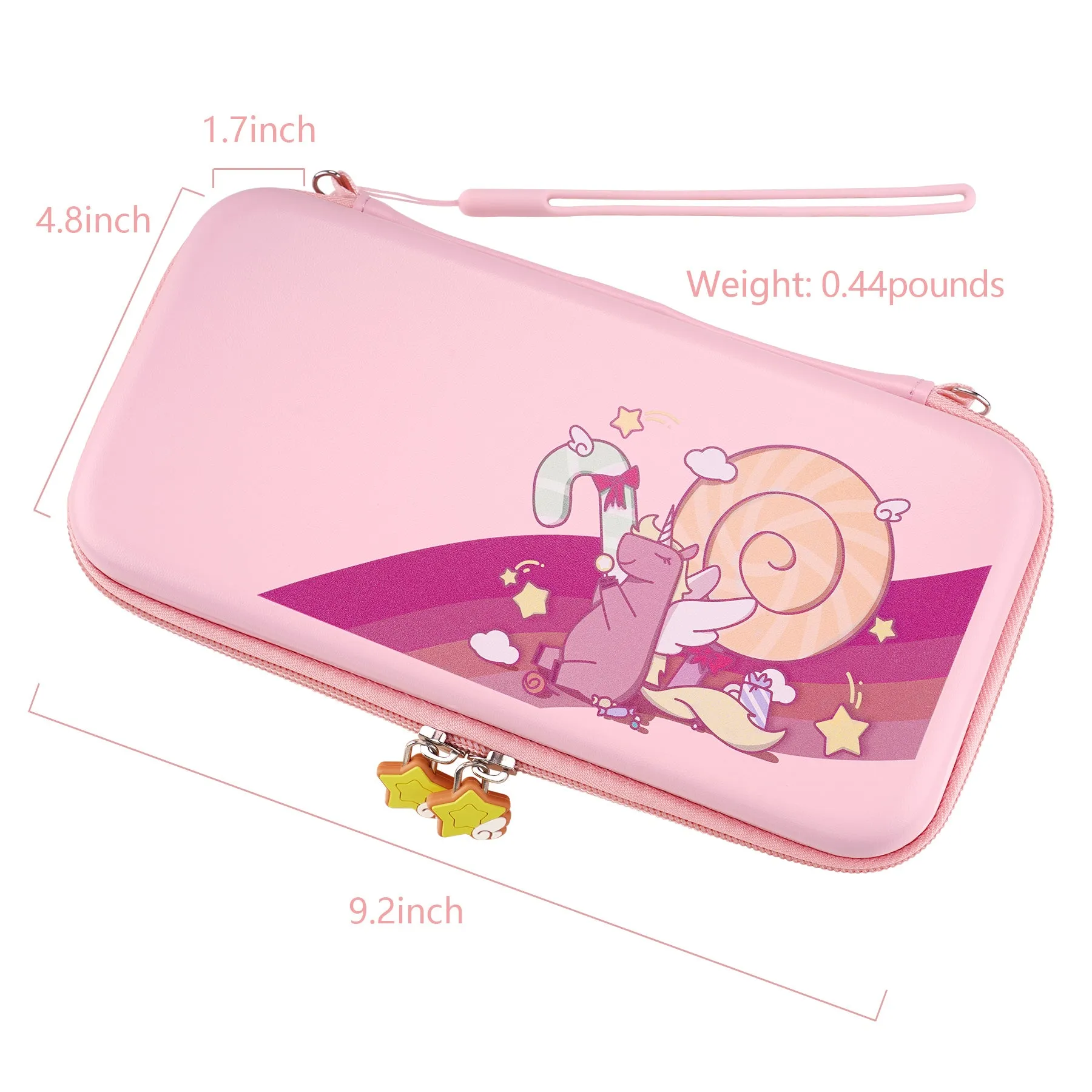 PlayVital Pink Switch Lite Travel Carrying Case, Portable Pouch, Soft Velvet Lining Storage Bag for NS Switch Lite with Thumb Grips 8 Game Cards Slots Inner Pocket - Candy Rainbow Unicorn - LTW003