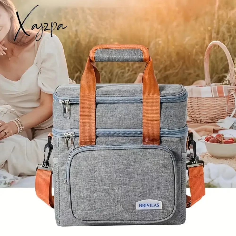 Portable Insulated Picnic Bag - Dual Layer Design, Crossbody Thermal Lunch Carrier, Durable for Camping & Outdoor Adventures