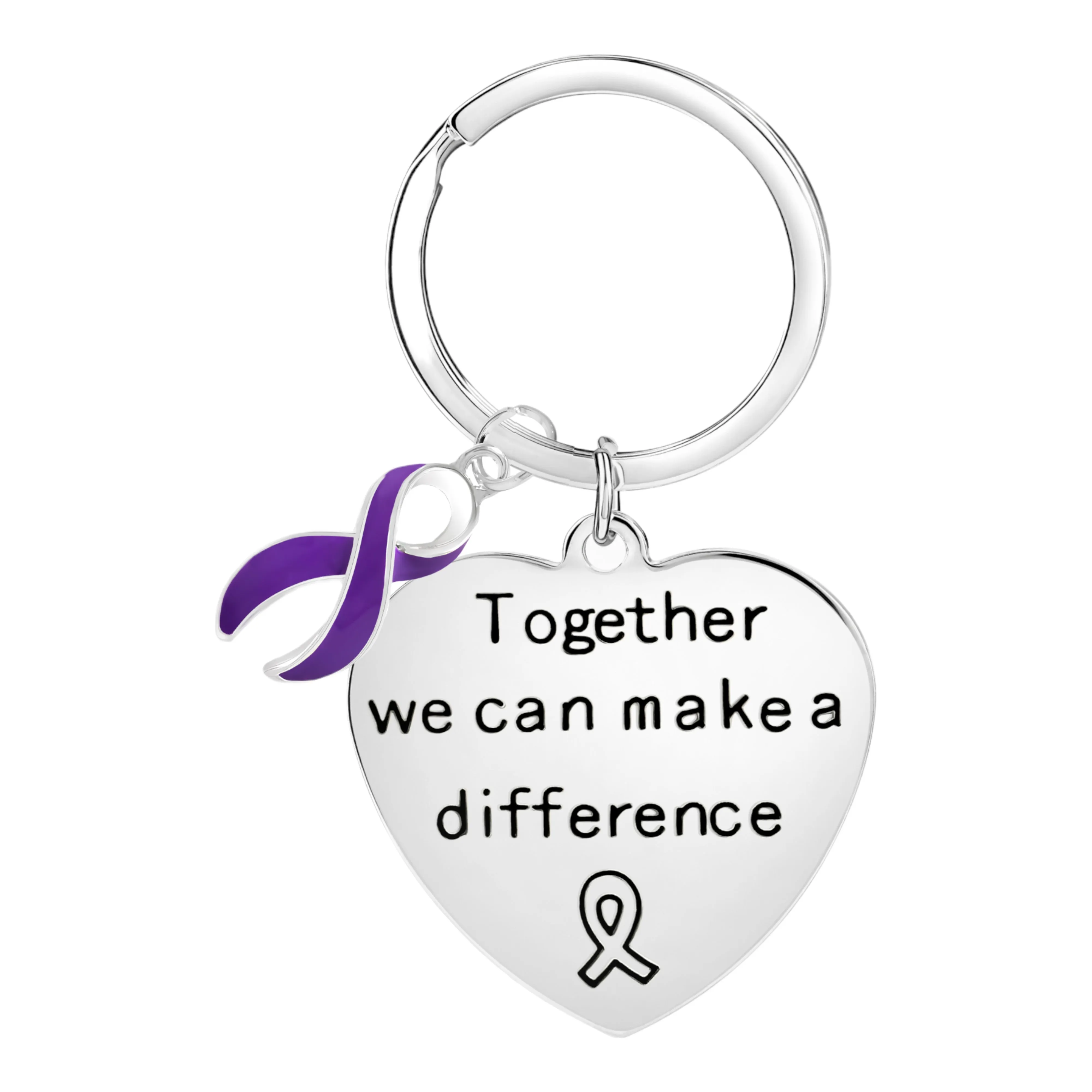 Purple Ribbon Big Heart Key Chains