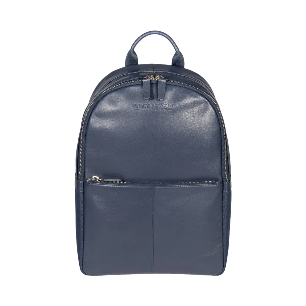 RB2001D | Nylon/Genuine Leather Netbook/Tablet Backpack, with light grain. Zip closure and adjustable shoulder straps - Color Blue - Dimensions: cm 27 x 38 x 14. Packaging: Non-woven fabric bag