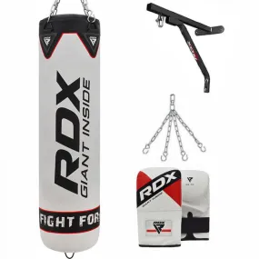 RDX F1 4ft / 5ft 4-in-1 White Punch Bag With Gloves & Wall Bracket Set