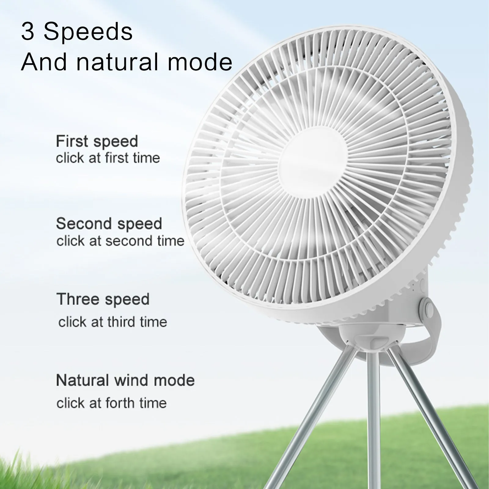 Rechargeable Outdoor Camping Fan 3 speed timing with night light mode Remote Control desktop and wall mounted