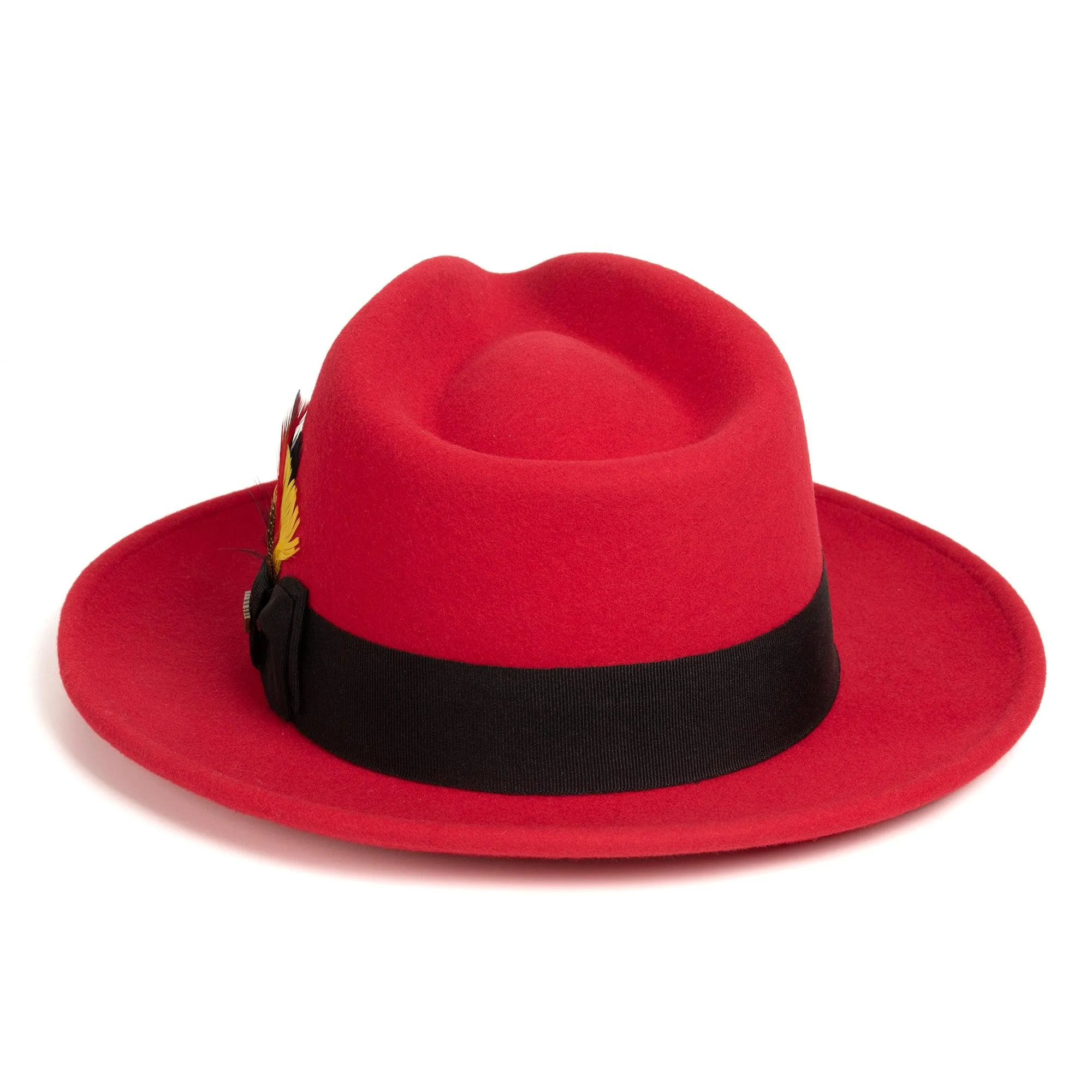 Red & Black Fedora 100% Australian Wool Crushable Hat