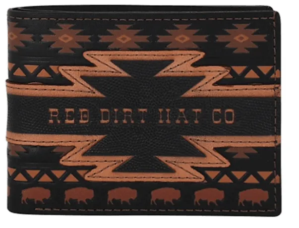 Red Dirt Hat Co. Black Aztec & Bison Leather Bi-Fold Wallet 24068881W5