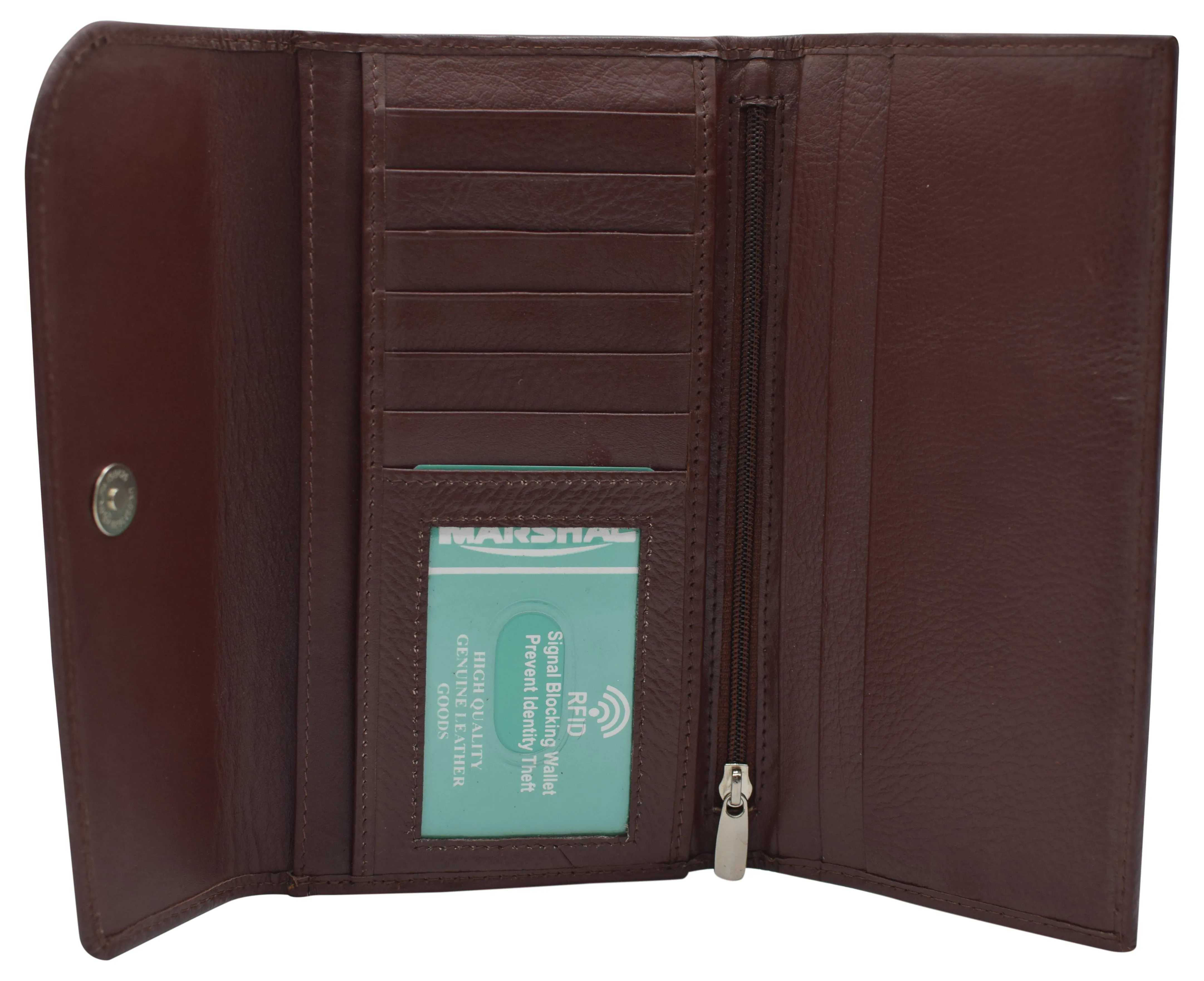 RFIDCN2575 Women's Genuine Leather RFID Trifold Checkbook Slim Wallet for Ladies