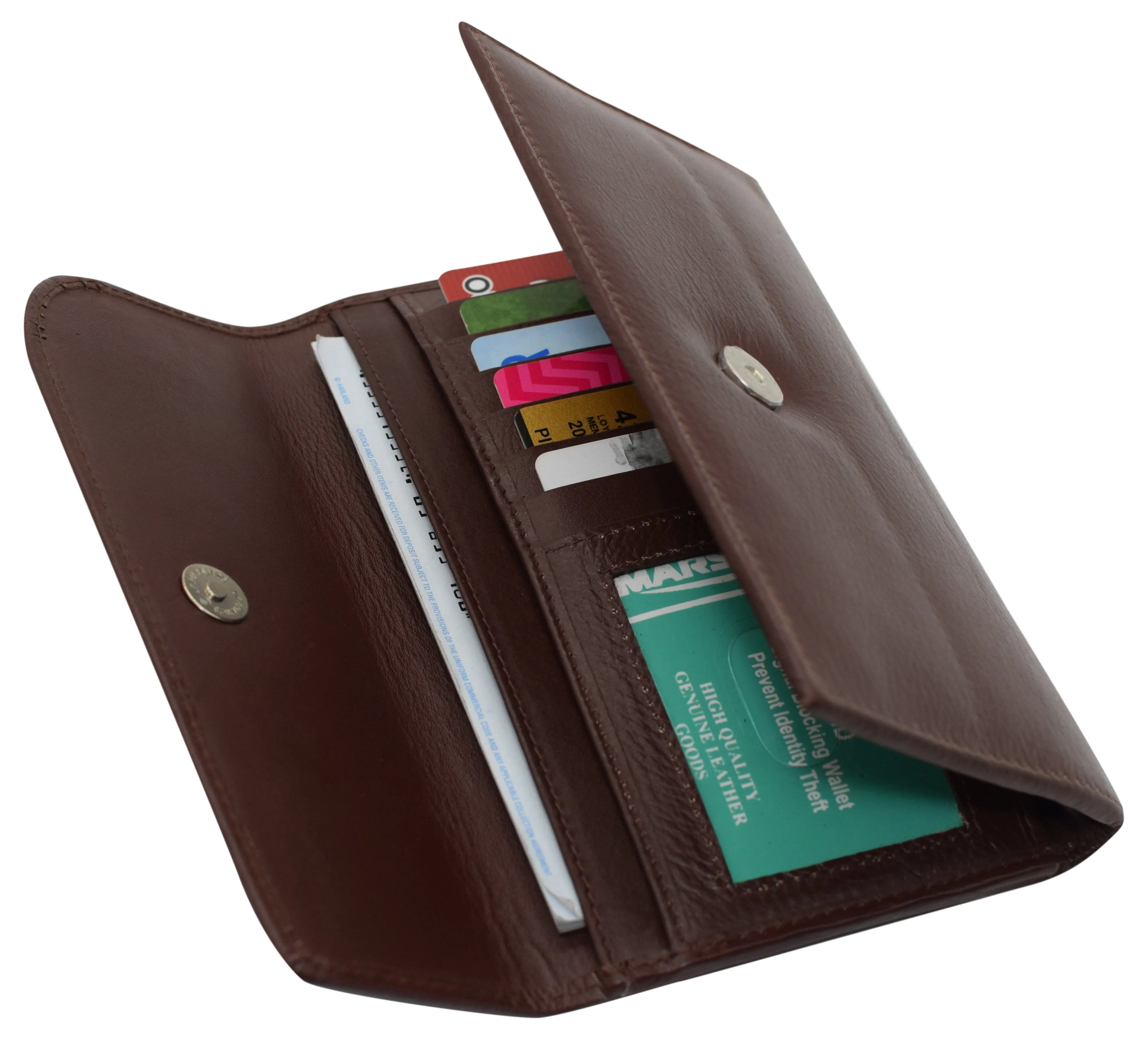 RFIDCN2575 Women's Genuine Leather RFID Trifold Checkbook Slim Wallet for Ladies