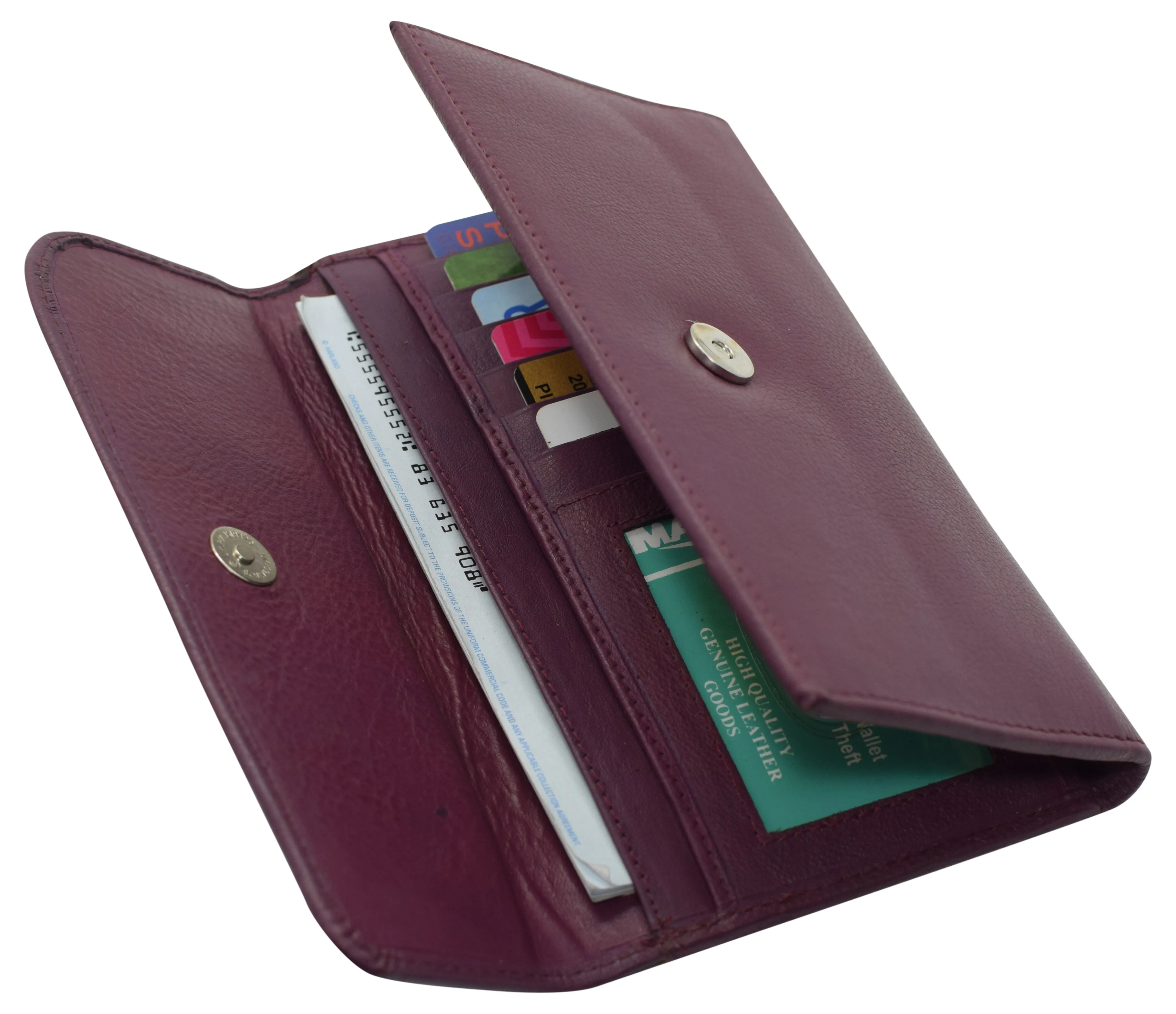 RFIDCN2575 Women's Genuine Leather RFID Trifold Checkbook Slim Wallet for Ladies