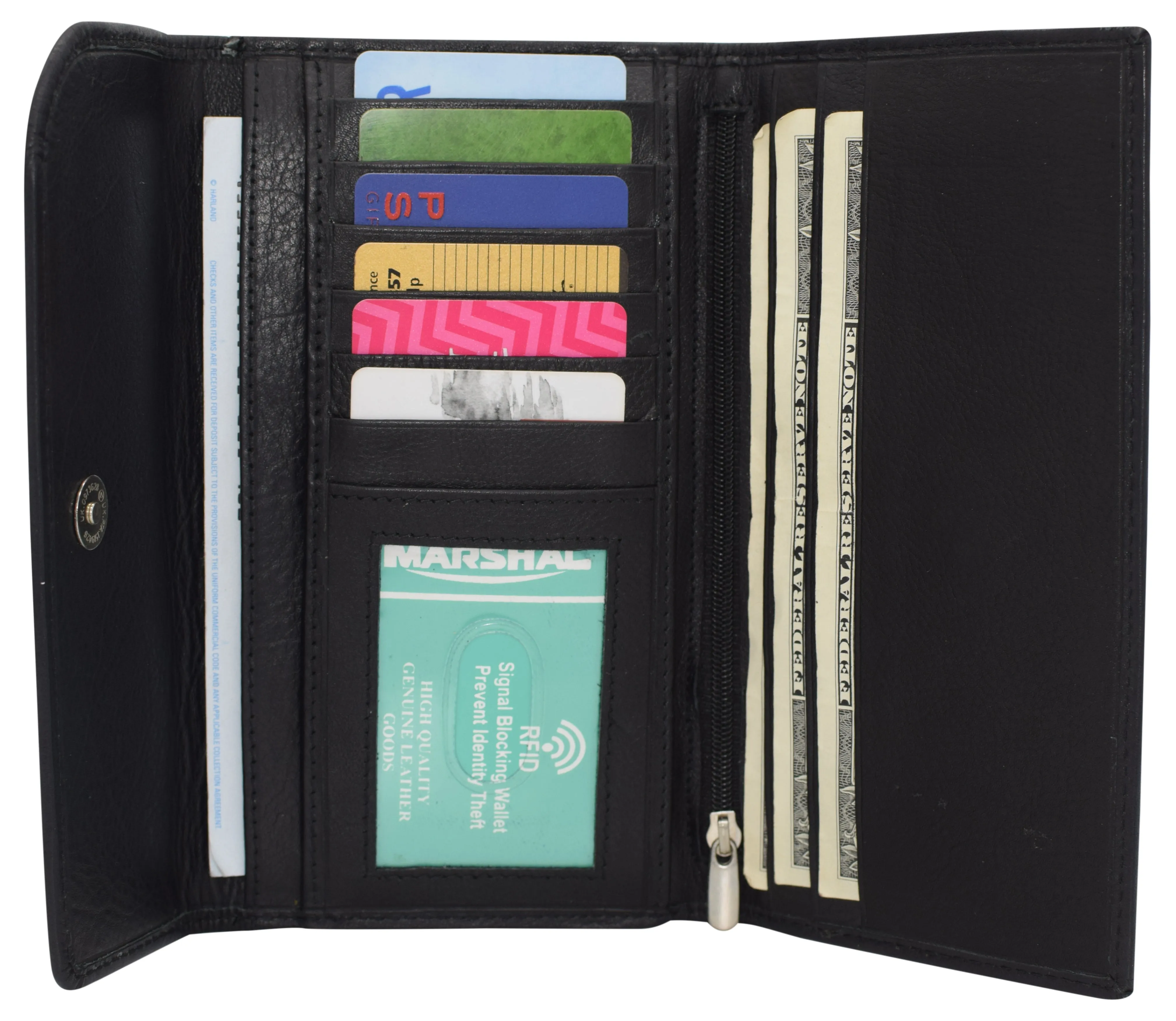 RFIDCN2575 Women's Genuine Leather RFID Trifold Checkbook Slim Wallet for Ladies