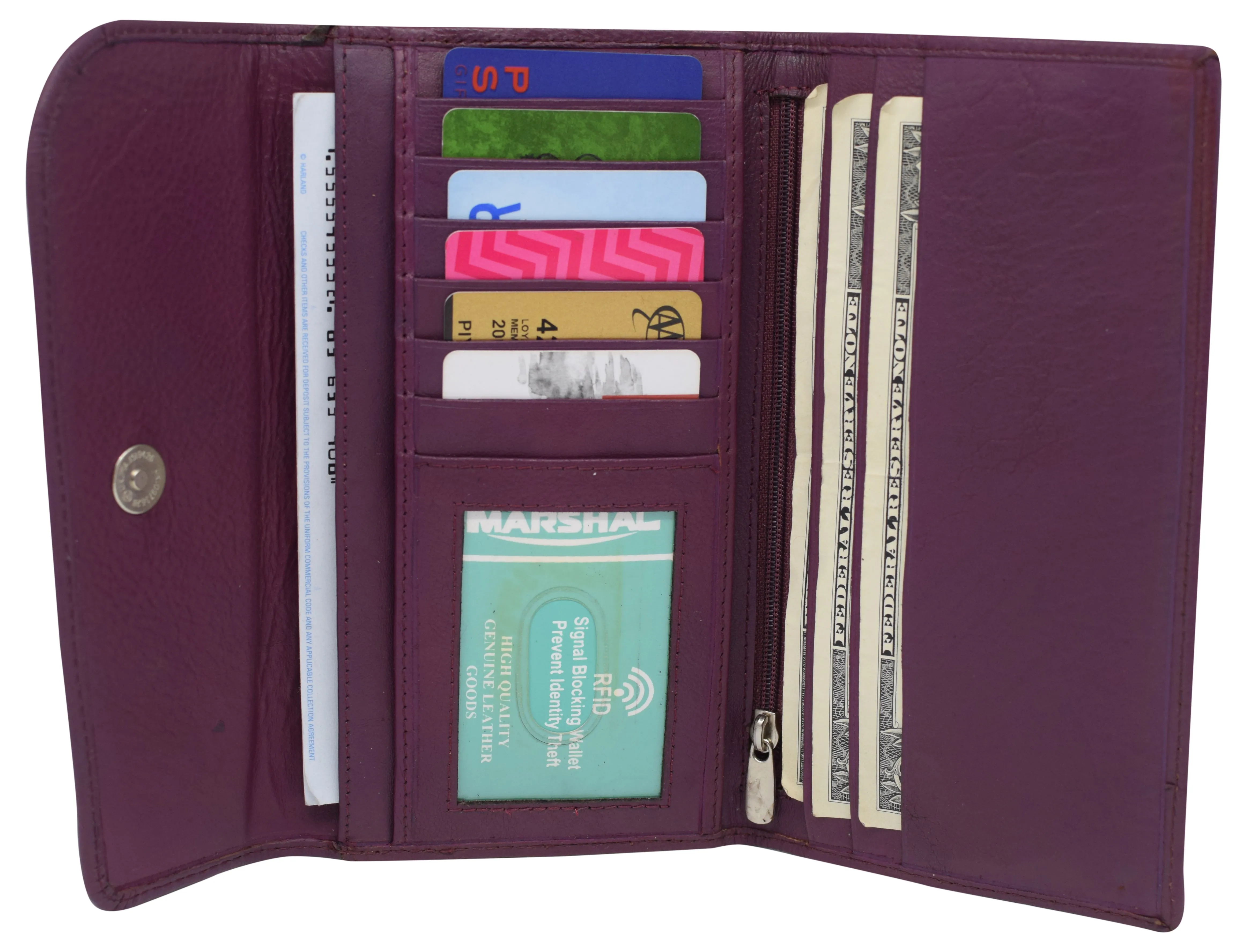 RFIDCN2575 Women's Genuine Leather RFID Trifold Checkbook Slim Wallet for Ladies