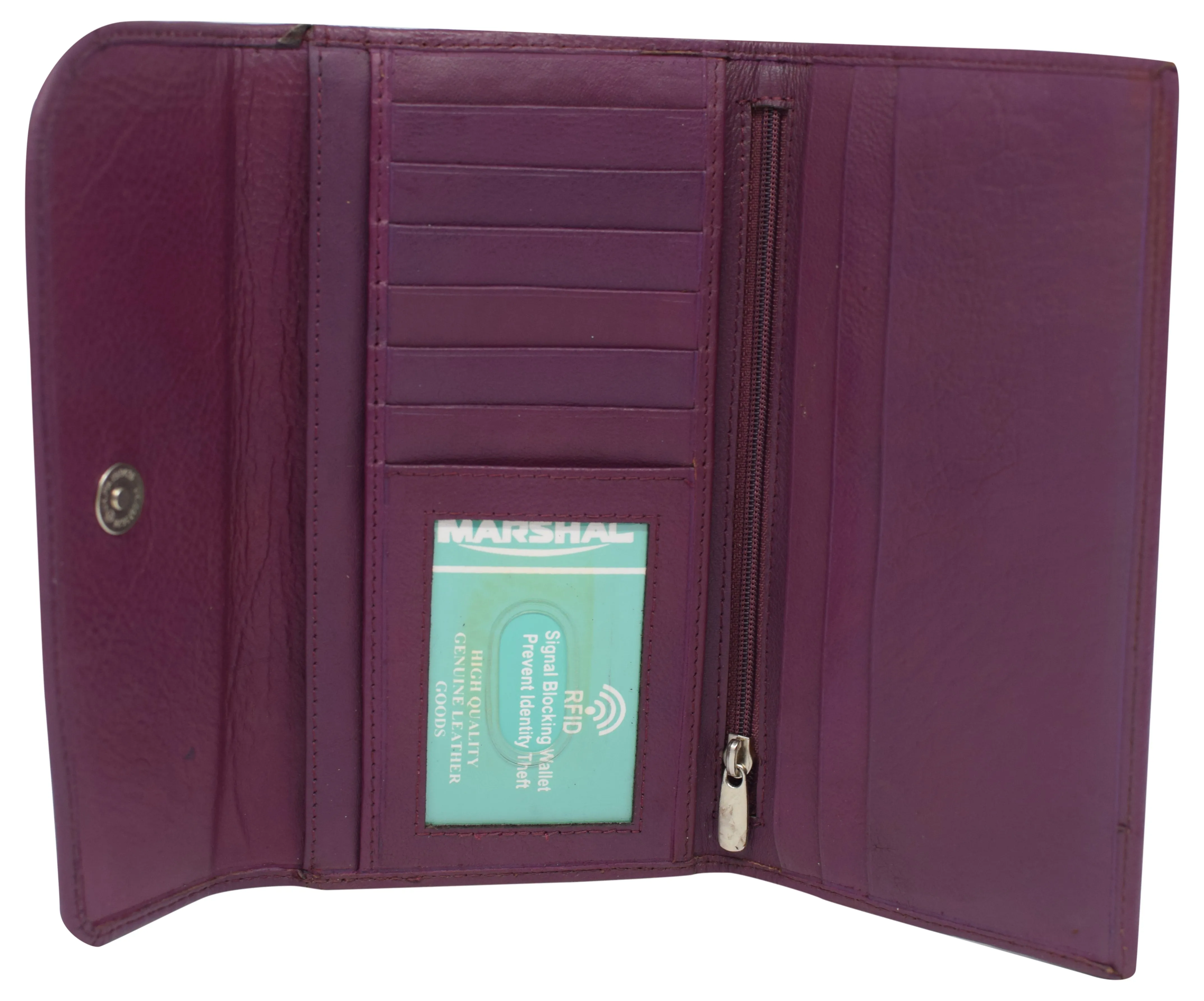 RFIDCN2575 Women's Genuine Leather RFID Trifold Checkbook Slim Wallet for Ladies