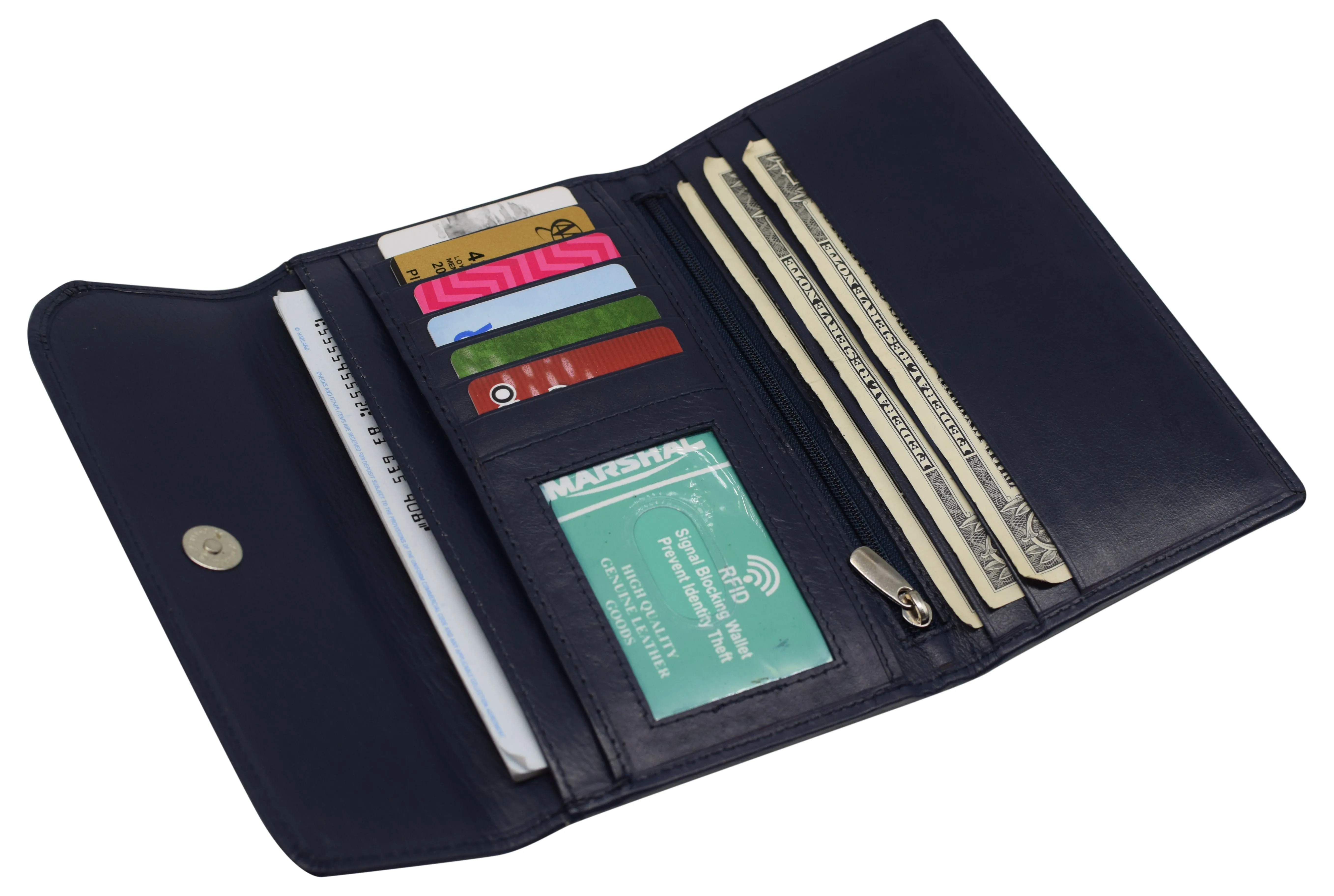 RFIDCN2575 Women's Genuine Leather RFID Trifold Checkbook Slim Wallet for Ladies