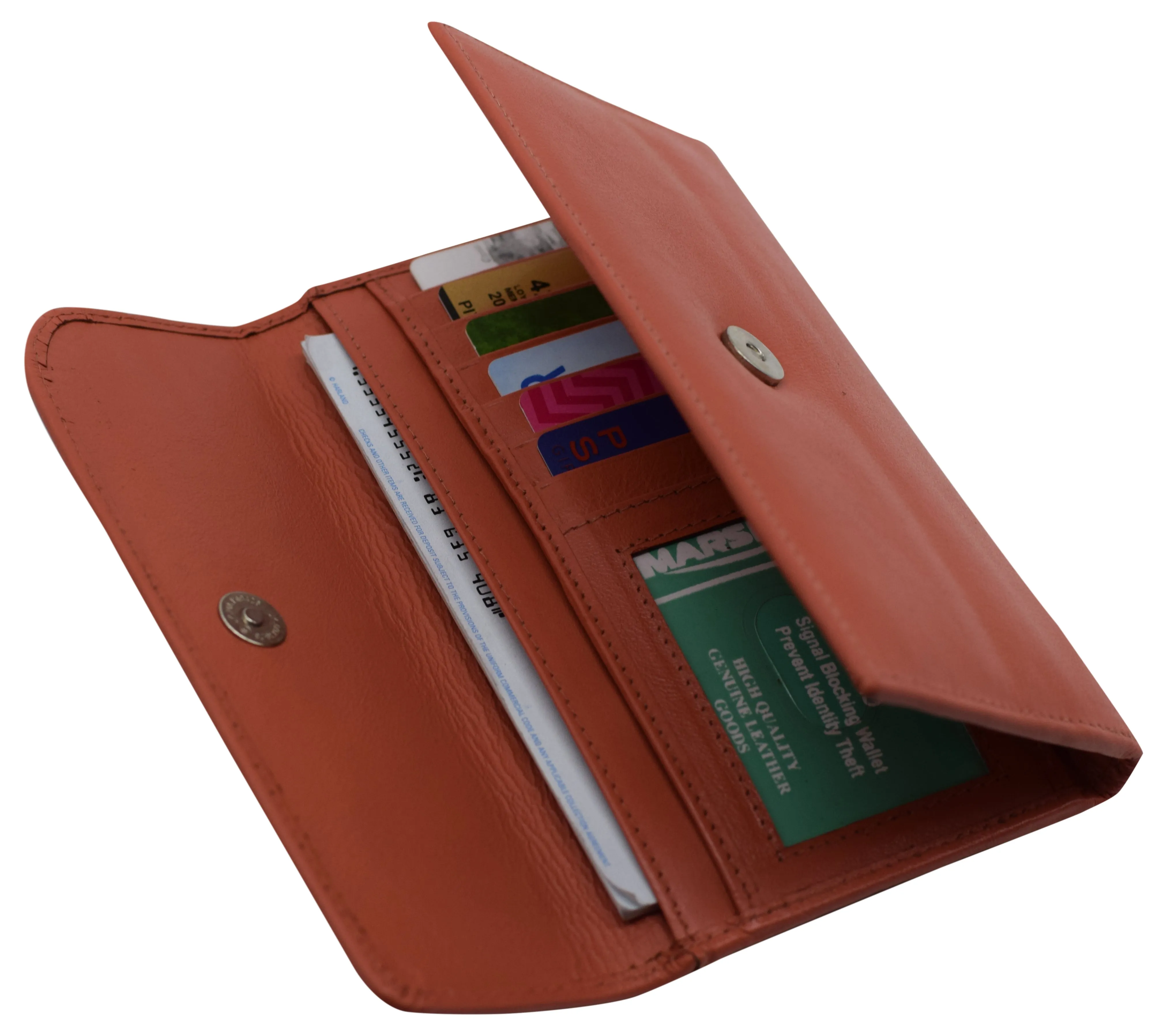 RFIDCN2575 Women's Genuine Leather RFID Trifold Checkbook Slim Wallet for Ladies