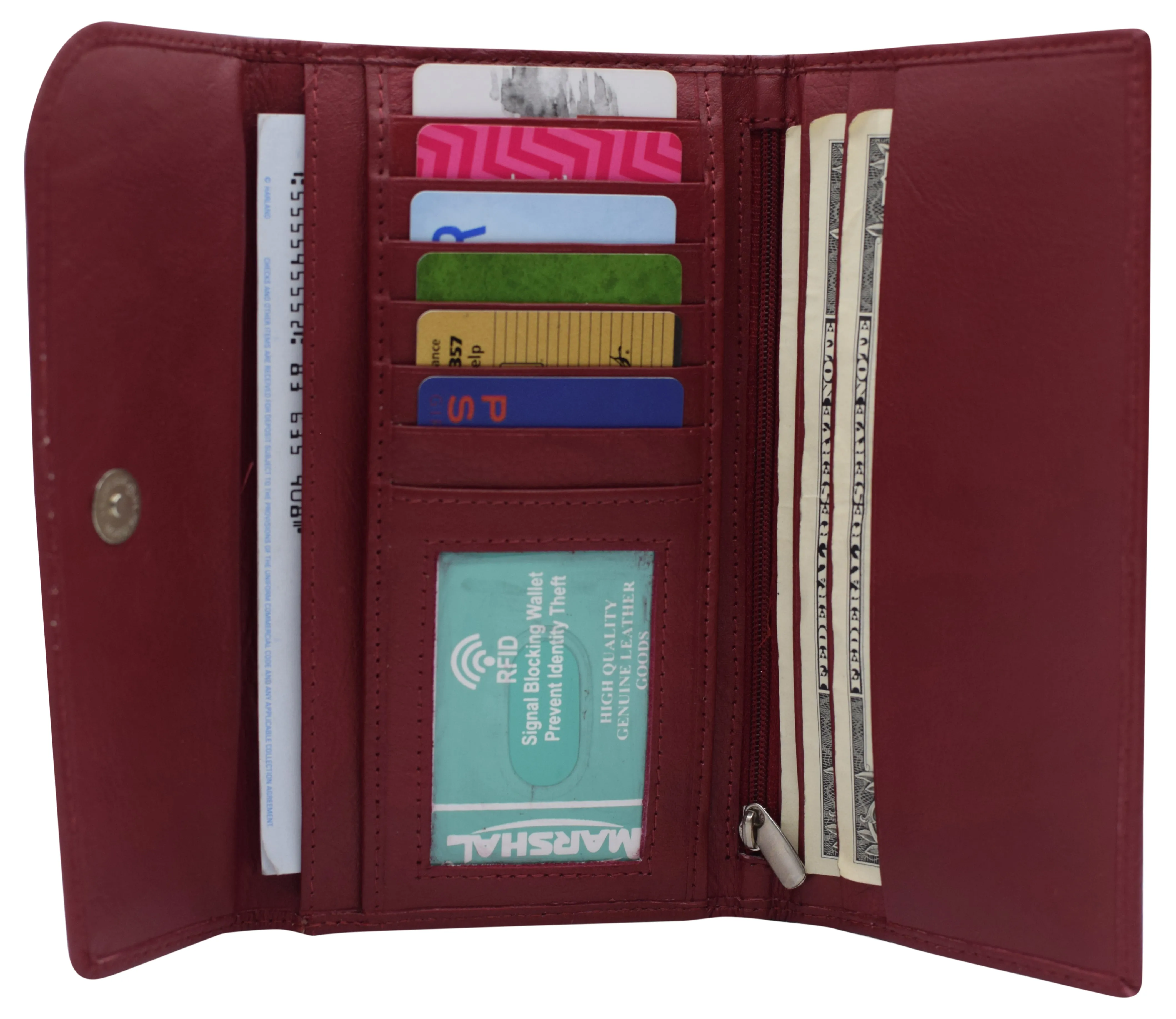 RFIDCN2575 Women's Genuine Leather RFID Trifold Checkbook Slim Wallet for Ladies