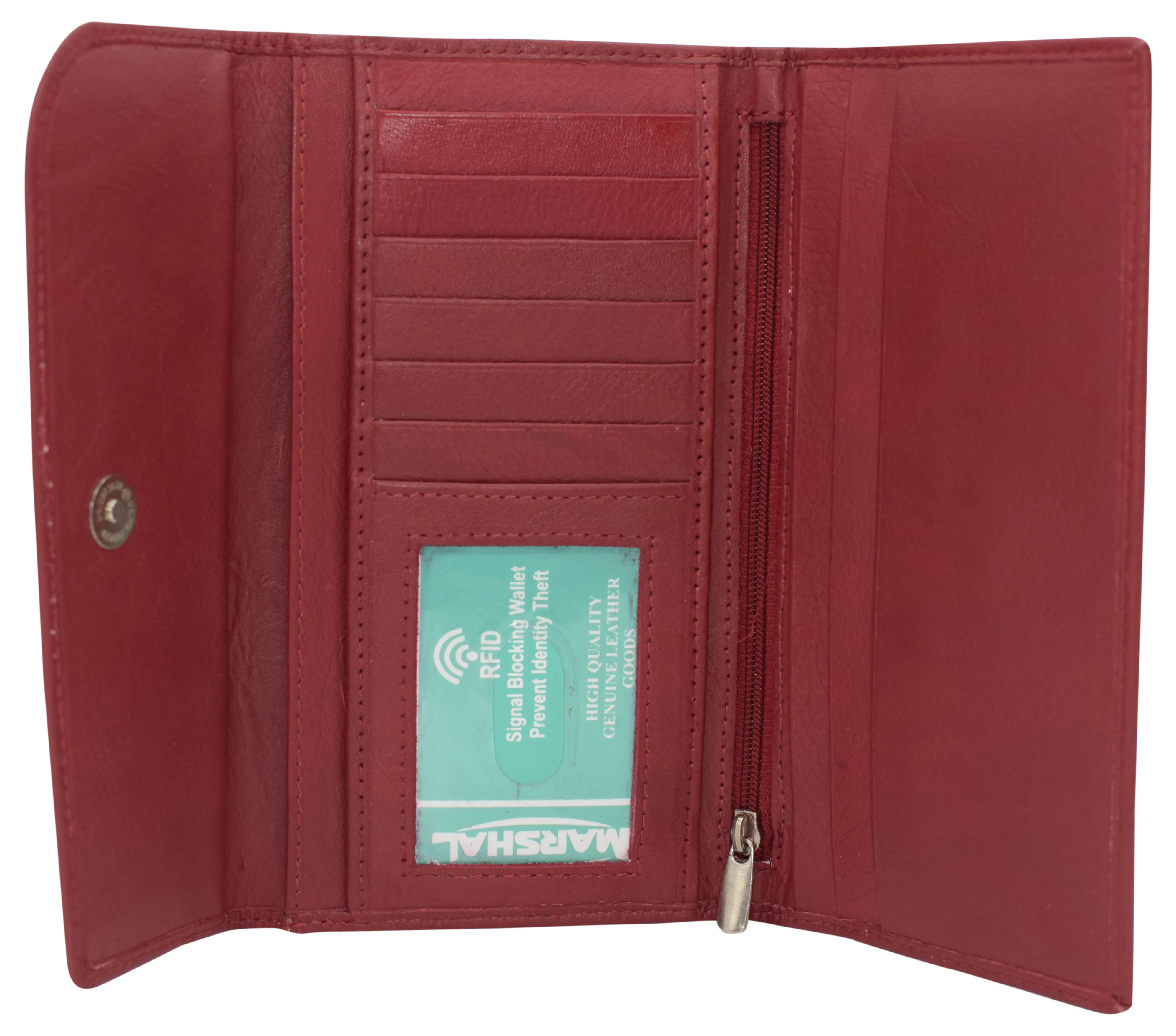 RFIDCN2575 Women's Genuine Leather RFID Trifold Checkbook Slim Wallet for Ladies