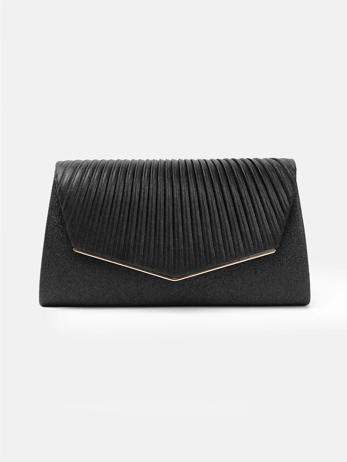 RORY GLITTER ENVELOPE CLUTCH BAG IN BLACK