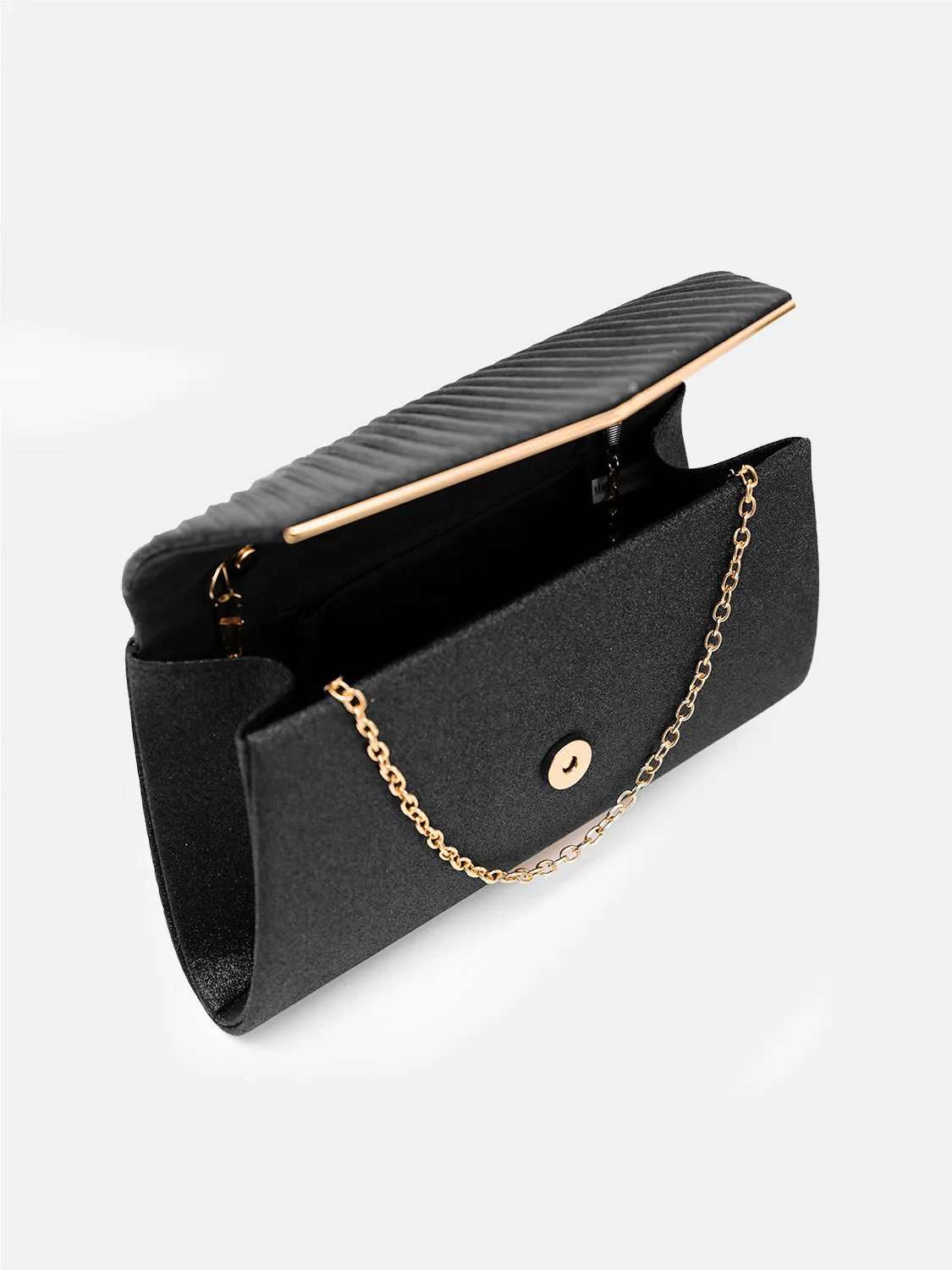 RORY GLITTER ENVELOPE CLUTCH BAG IN BLACK