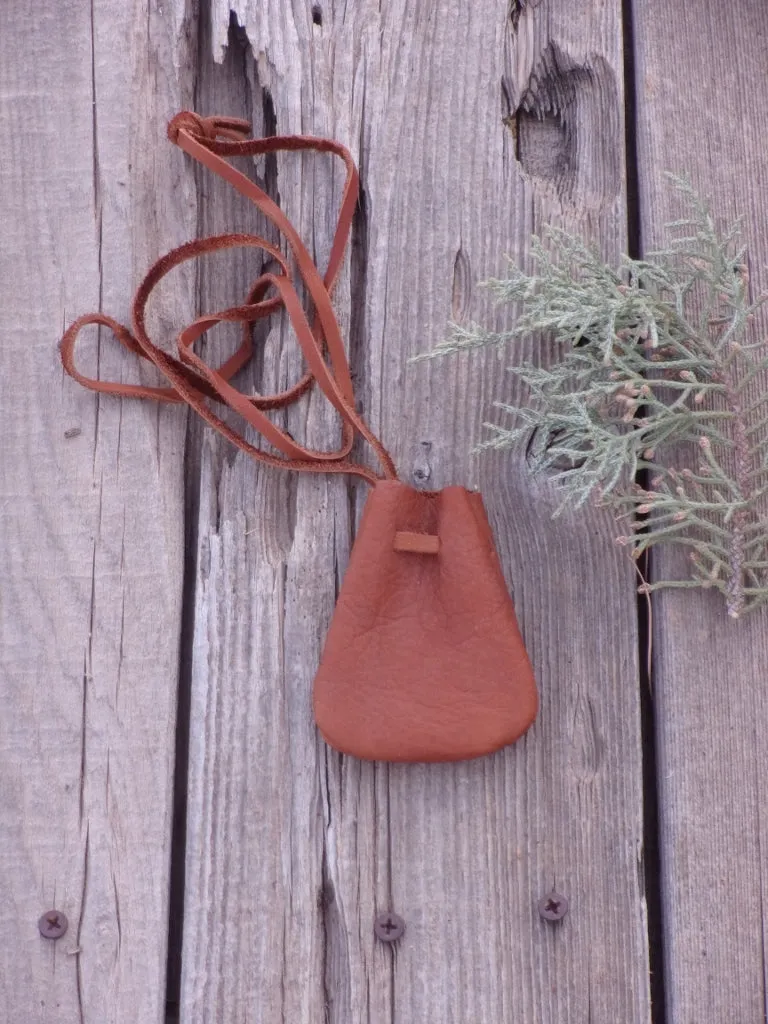 Rust medicine bag , crystal pouch, neck bag