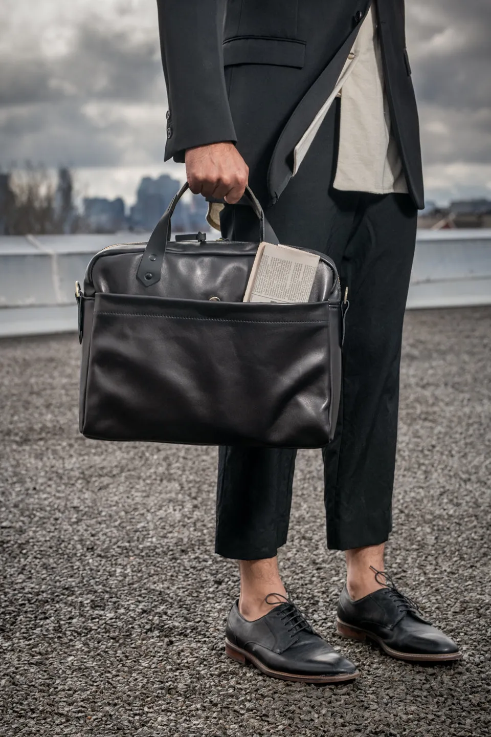 SAMPLE - ONE OF A KIND Leather briefcase, attache case, messenger bag in black leather